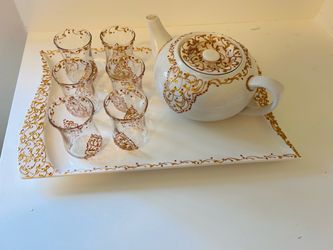 Decorative Tea Set with Tray and Glasses
