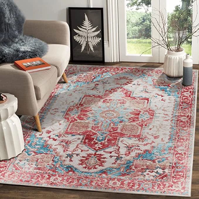 Vernal Machine Washable Anti Slip Pet Friendly High Traffic Non-Shedding Eco Friendly Iris Medallion Area Rug, 5'x7' (152x213cm), Rust & Blue