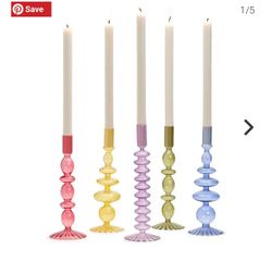 Two's Company Set of 4 Hand-Blown Glass Tapered Candleholder Includes 4 Colors, 54528 New