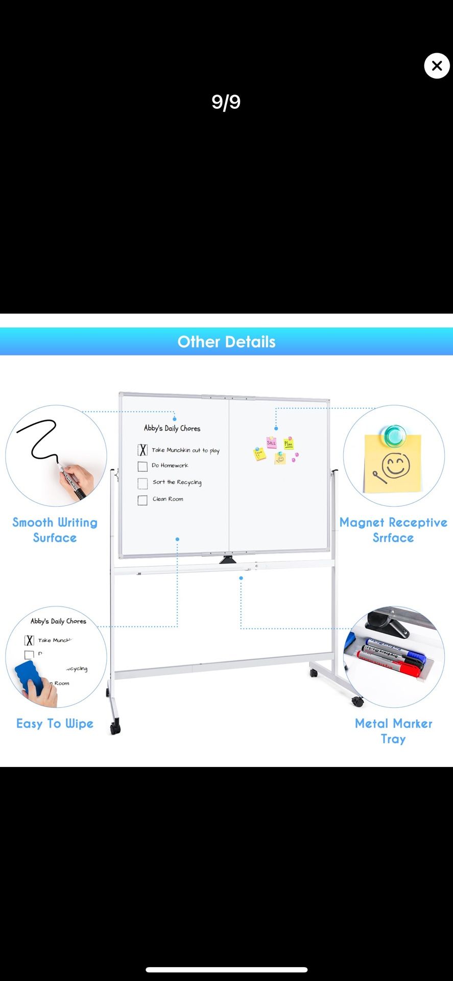 Maxtek Portable Double Sided 48x36 Magnetic Whiteboard
