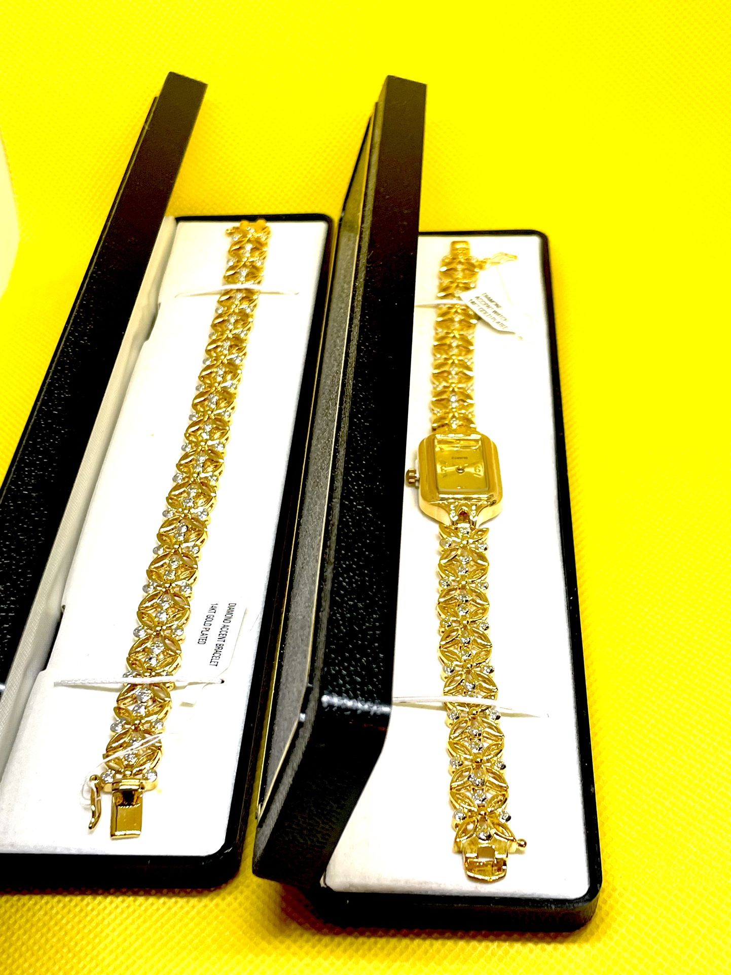 New 14k Hge Diamond Watch & Bracelet Set