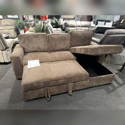 Brown oversized corduroy sectional pullout sleeper bed
