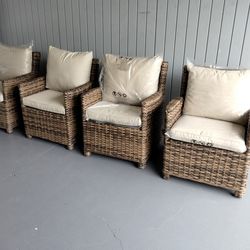 4 outdoor patio woven club chairs with cushions