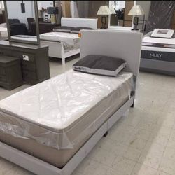 Brand New// Gray Twin Bed Frame Cama// Mattress Sold Separately 