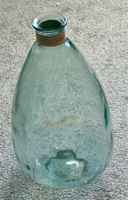 Large Handblown Recycled Glass Balloon Vase with Jute Twine Accent