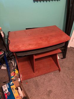 Small Wood Computer Desk with Keyboard Tray