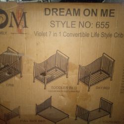 DOM  STYLE NO.655 VIOLET 7 IN 1 CONVERTIBLE  LIFE  STYLE  CRIB  100$ IT'S BRAND NEW IN THE BOX