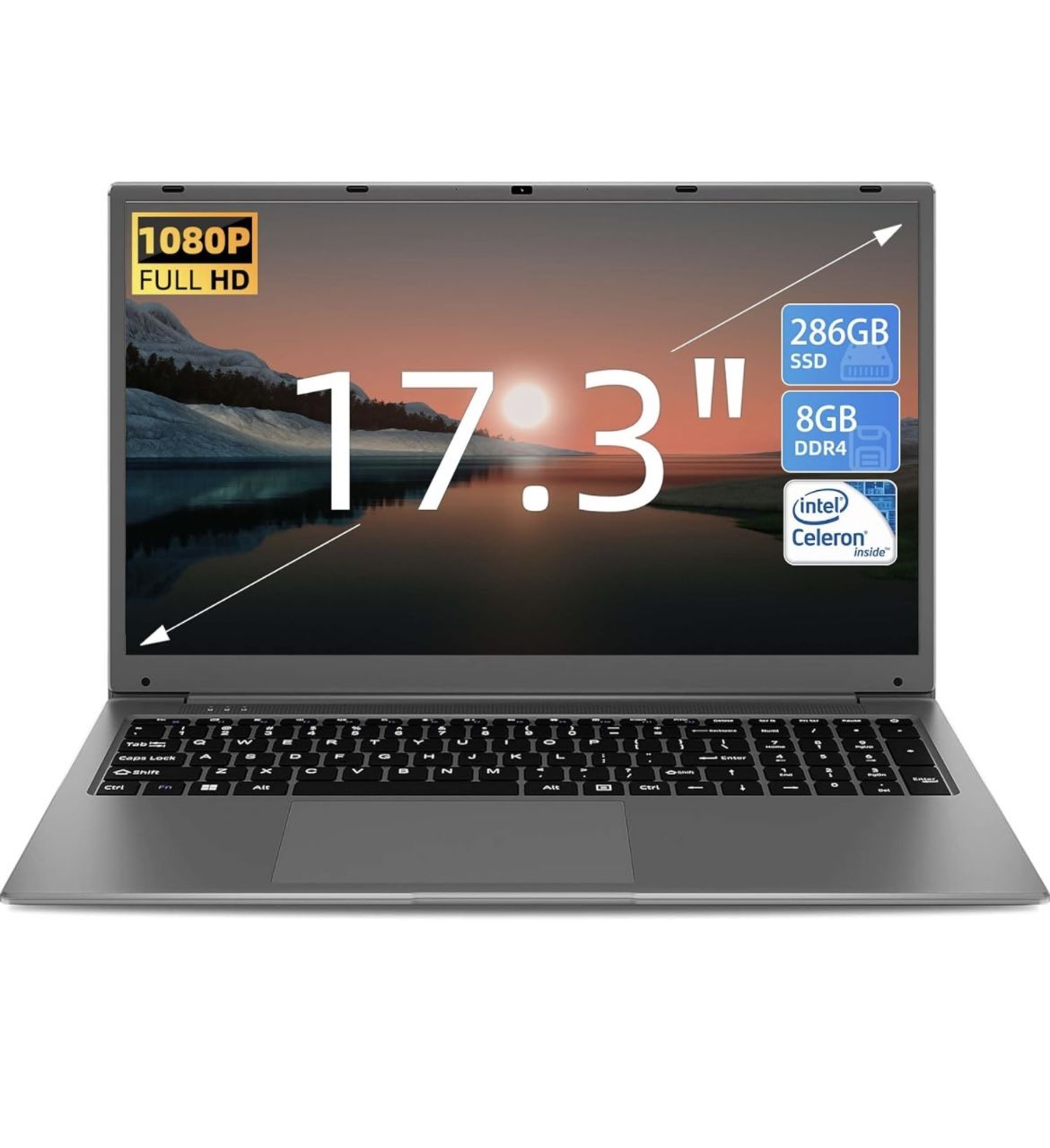 2024 Intel Celeron 17" IPS Full HD Laptops Computer, 8GB RAM 256GB SSD Notebook with Intel Celeron Quad-core Processor, Mini HDMI, Webcam, Wi-Fi, Expa