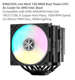 KINGCOOL Iron Wind 120 ARGB Dual Towers CPU Air Cooler for AMD Intel, Black
