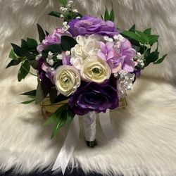 Bride Wedding Bouquet, Purples And White. Stunning Silk Florals NEW