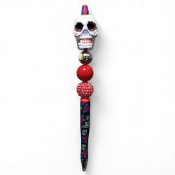 Day Of The Dead Sugar Skull Beaded Ballpoint Twist Pen White Topper