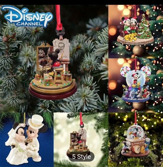 New Disney xmas mickey acrylic ornaments set of 5