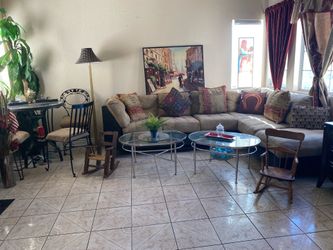 Beige brown 2 piece suede sectional