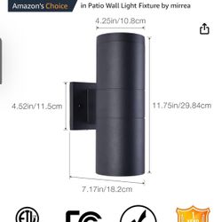mirrea Modern Outdoor Porch Light Patio Light in 2 Lights with Aluminum Cylinder and Tempered Glass Cover Waterproof Wall Sconce 2 Pack (Matte Black)