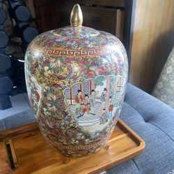 Large Chinese Famille Rose Style Ginger Jar w/ Lid