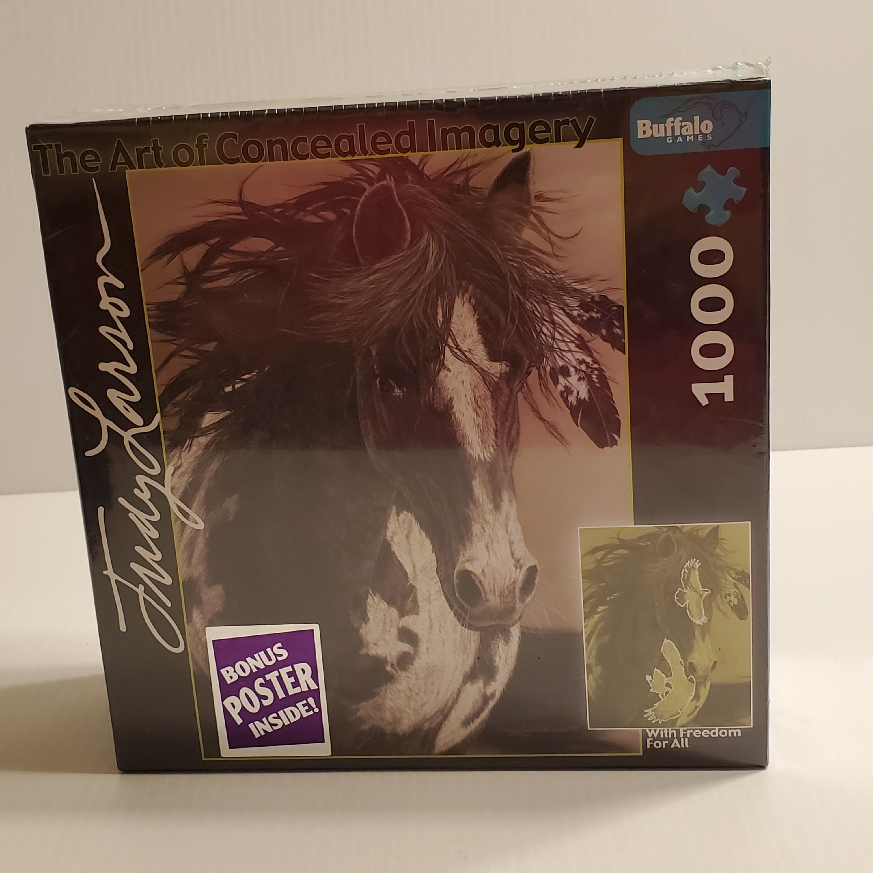 Judy Larson WITH FREEDOM FOR ALL Concealed Imagery Horse Puzzle w Poster. New, sealed.