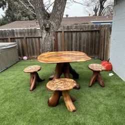 Handcrafted Rustic Wood Patio Table Set – 4 Chairs