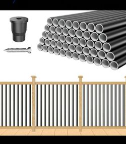 This Tocretoare 100 Pack features 26-inch black aluminum round balusters designed for deck railings.