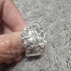 Vintage Sterling Silver Rose Spoon Ring Size 8.5