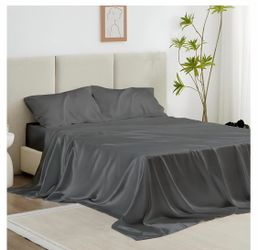 Satin sheet set- new- king / grey