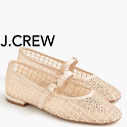 🌞(NEW) (7 SIZES AVAILABLE) WOMEN’S J.CREW FACTORY GOLD SEQUIN PLAID MARY JANE FLATS - SIZES: 6, 6.5, 7.5, 8, 9, 9.5 AND 10 (MSRP: $148)🌞