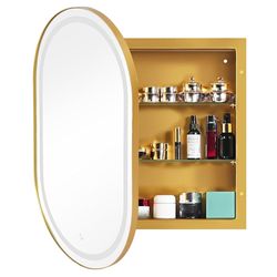 soges LED Medicine Cabinet Lighted Bathroom Mirror, 34”x20” Oval Recessed Medicine Cabinet with Beveled Edge Mirror for Bathroom, Wall Mounted Mirror 