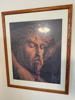 Framed Crucifixion Art Print with Wood Frame