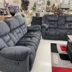 Capehorn Granite Reclining Living Room Set Sofa And Loveseat 