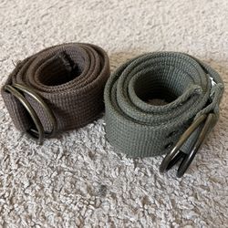 D-Ring Belt With Chrome Buckle Green & Brown Lot of 2