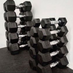 Full Sets 5-75 lb Rubber Hex Dumbbell Sets - NEW