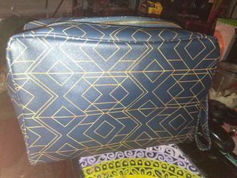 Make Up Bag Blue With Gold