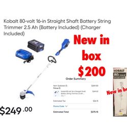 New in box Kobalt 80-volt 16-in Straight Shaft Battery String Trimmer 2.5 Ah (Battery Included) (Charger Included) $200 firm cash only East Palmdale 