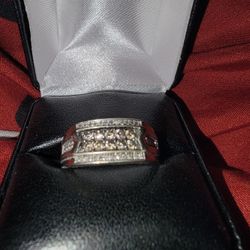10K 0.40 Ctw Men's Pave Diamond Wedding Band White Gold Ring, Size 9.5