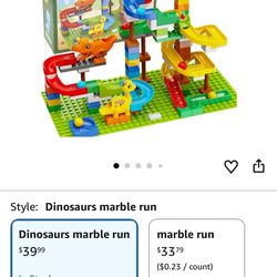 Building Blocks for Kids Toddlers 3 4 5 6 7 8+ Year Old, 127-piece Large Classic Building Bricks, Dinosaur Marble Run with 2 Baseplate for Boys Girls 