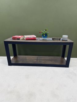 Modern Refinished Coffee Table - Solid Wood Top & Deep Blue Base
