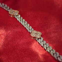 10k White Gold Diamond Clover Cuban Link Bracelet 5.00 ctw