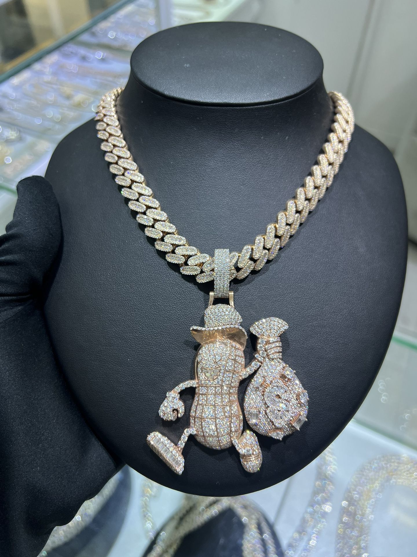 VVS Rose Set | 12mm Cuban Chain Peanut Money Man Charm | Lab Moissanite, Passes Diamond Tester💰🥜