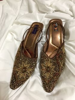 Sequined and gold threaded ladies party shoes