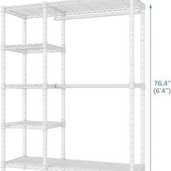 VIPEK V7 Garment Racks for Hanging Clothes Heavy Duty Clothes Rack with Shelves, Portable Closet Rack Metal Clothing Racks 5 Tiers Freestanding Closet