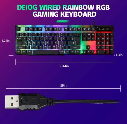 deiog Rainbow RGB Backlight Silent Gaming Keyboard