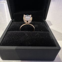 Emerald Cut 4 Karat Lab Diamond Engagement Ring With Decorative Crown 