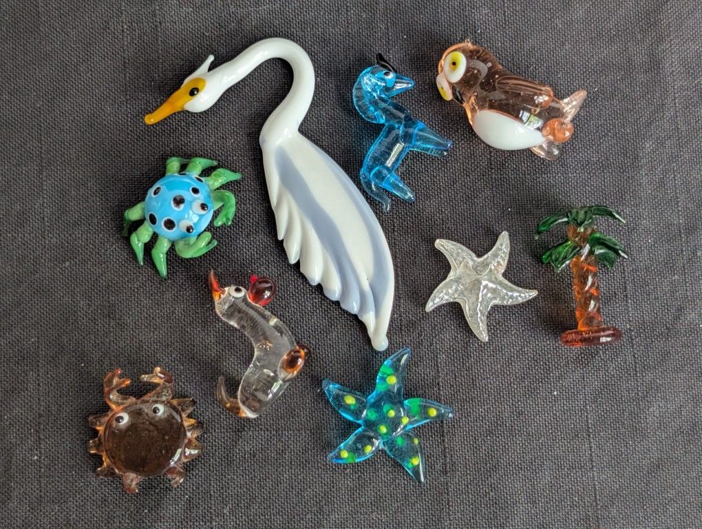 Lot of 9 Miniature Art Glass Animal Figurines & more