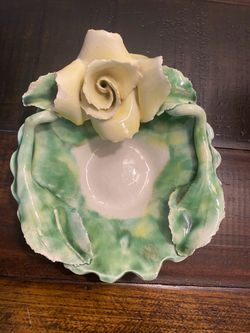 Vintage Italian Capodimonte Style Porcelain Rose Trinket Dish