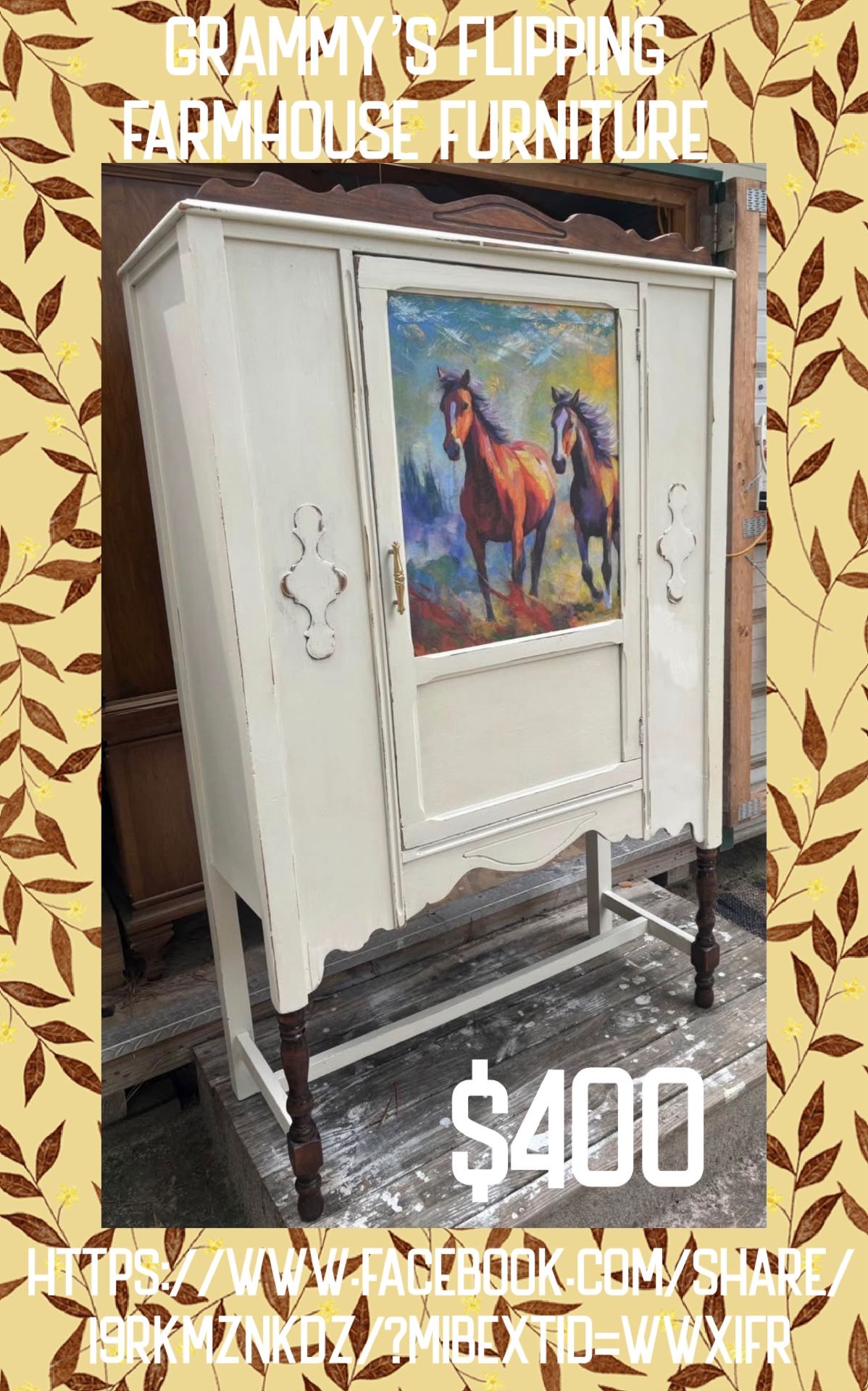 Antique Refinished Hutch For Horse Lovers