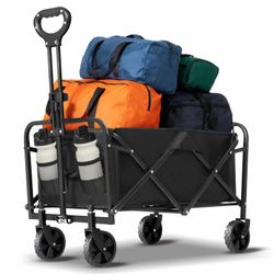 Wagons Carts Foldable with Wheels,Portable Utility 220lbs Collapsible Wagon Cart for Grocery,Sports,Garden,Beach,Shopping,Camping(Black)