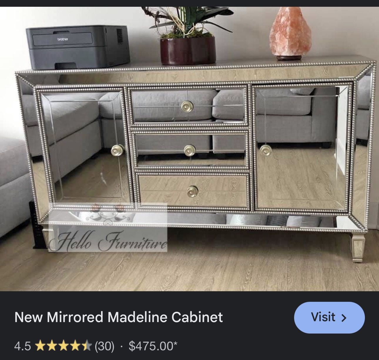 3 Drawer Silver Mirrored Accent Cabinet with wAdjustable Shelves Tv Stand