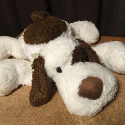 Large Plush Puppy Dog 24 In White And Brown With Bow
