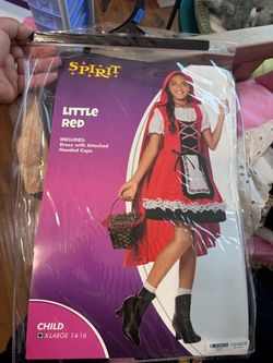 Costume, caperucita roja disfraz, size xtra large kids 14-16, dress with attached hooded cape, little red riding hood dress costume
