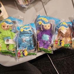 1999 Vintage Burger King 5" Teletubbies Clip-On Stuffed Plush Toy **Set of 5**