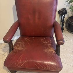 Antique Red Leather Arm Chair